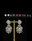 Diamond Earrings with changeable Natural Emeralds/Rubies and Pearl Drops