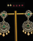 2 In 1 Diamond Earrings with changeable Natural Emeralds/Rubies and Pearl Drops