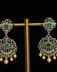 2 In 1 Diamond Earrings with changeable Natural Emeralds/Rubies and Pearl Drops