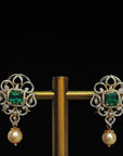 2 In 1 Diamond Earrings with changeable Natural Emeralds/Rubies and Pearl Drops