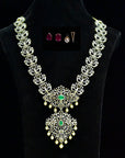 4 In 1 Diamond Necklace, Pendant and Vaddanam with  changeable Natural Emeralds/Rubies and Pearl Drops