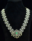 4 In 1 Diamond Necklace, Pendant and Vaddanam with  changeable Natural Emeralds/Rubies and Pearl Drops