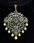 4 In 1 Diamond Necklace, Pendant and Vaddanam with  changeable Natural Emeralds/Rubies and Pearl Drops