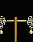 2 In 1 Diamond Earrings with changeable Natural Emeralds /Rubies and Pearl Drops