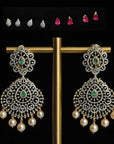 2 In 1 Diamond Earrings with changeable Natural Emeralds/Rubies and Pearl Drops