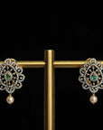 2 In 1 Diamond Earrings with changeable Natural Emeralds/Rubies and Pearl Drops