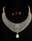 Diamond Necklace with changeable Natural Emeralds/Rubies and Pearl Drops