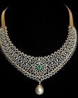 Diamond Necklace with changeable Natural Emeralds/Rubies and Pearl Drops