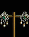 Diamond Earrings with changeable Natural Emeralds/Rubies and Pearl Drops