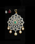 Diamond Pendant with changeable Natural Emeralds/Rubies and Pearl Drops