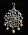 Diamond Pendant with changeable Natural Emeralds/Rubies and Pearl Drops