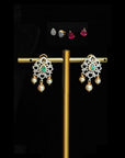 Diamond Earrings with changeable Natural Emeralds/Rubies and Pearl Drops