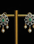 Diamond Earrings with changeable Natural Emeralds/Rubies and Pearl Drops