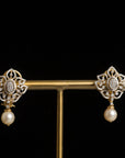 2-in-1 Diamond Earrings with changeable Natural Emeralds/Rubles and Pearl Drops