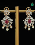 Diamond Earrings with changeable Natural Emeralds/Rubies and Pearl Drops