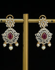 Diamond Earrings with changeable Natural Emeralds/Rubies and Pearl Drops