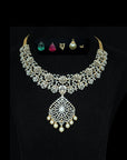 3 In 1 Diamond Necklace and Pendant with changeable Natural Emeralds/Rubies and Pearl Drops