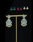 Diamond Earrings with changeable Natural Emeralds/Rubies and Pearl Drops