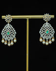 Diamond Earrings with changeable Natural Emeralds/Rubies and Pearl Drops