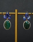 Diamond Necklace With Natural Blue Bead Sapphires And Emeralds With Earring Set