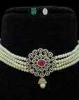 Diamond Choker with Natural Emeralds/Rubies and Pearl Drops