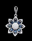 Floral  Diamond Pendant  with Blue Sapphires