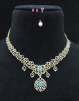 Diamond Necklace With Changeable Natural Emeralds/Rubies And Pearl drops