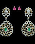 Diamond Earrings With Changeable Natural Emeralds/Rubies And Pearl Drops