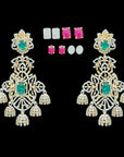 Diamond Earrings With Changeable Natural Emeralds And Rubies