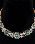 Diamond Necklace with Natural Emeralds and tanzanite Beads and Pearls