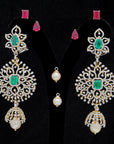 3 in 1 Diamond Earrings with Natural Emeralds/Rubies and Pearl Drops