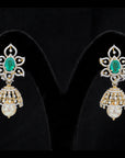 3 in 1 Diamond Earrings with Natural Emeralds/Rubies and Pearl Drops