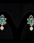 3 in 1 Diamond Earrings with Natural Emeralds/Rubies and Pearl Drops