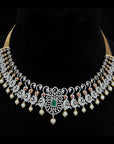 5 In 1 Diamond Necklace With Natural Emeralds/Rubies And Pearl Drops