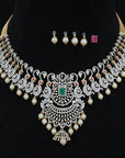 5 In 1 Diamond Necklace With Natural Emeralds/Rubies And Pearl Drops