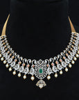 5 In 1 Diamond Necklace With Natural Emeralds/Rubies And Pearl Drops