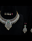 5 In 1 Diamond Necklace With Natural Emeralds/Rubies And Pearl Drops