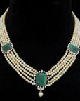 Diamond Necklace with Natural Emeralds and Pearls