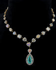 Diamond Necklace With Natural Emeralds, Yellow Sapphires And Heart Shaped Multi colored Sapphires