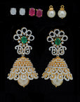 2 In 1 Diamond Jhumkas With Changeable Natural Emerald/Rubies And Pearl Drops