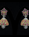 2 In 1 Diamond Jhumkas With Changeable Natural Emerald/Rubies And Pearl Drops