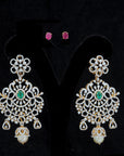 2 In 1 Diamond Earrings With Changeable Natural Emeralds/Rubies And Pearl Drops