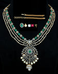 5 In 1 Diamiond Necklace With changeable Natural Emeralds/Rubies And Pearl Drops