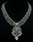 5 In 1 Diamiond Necklace With changeable Natural Emeralds/Rubies And Pearl Drops