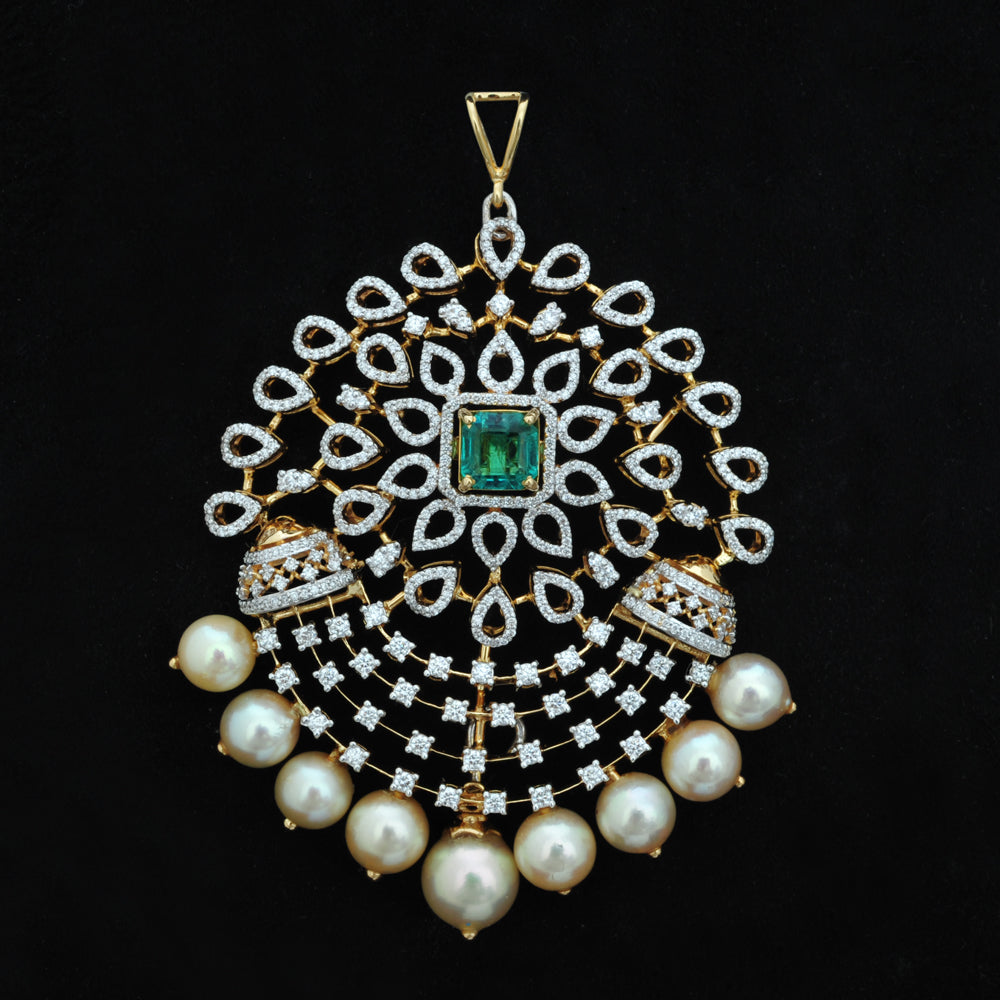 5 In 1 Diamiond Necklace With changeable Natural Emeralds/Rubies And Pearl Drops