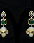 3 In 1 Diamiond Earrings With Natural Emeralds And Pearl Drops