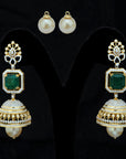 3 In 1 Diamiond Earrings With Natural Emeralds And Pearl Drops