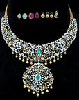 2 In 1 Diamond Necklace With Changeable Natural Emeralds/Rubies