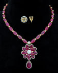 Diamond Necklace with Natural Rubies and Yellow Sapphires