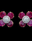 Diamond Earrings With Natural Rubies And Yellow Sapphires